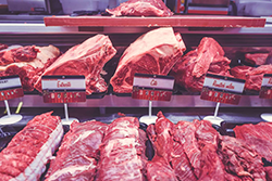 Window full of different meats